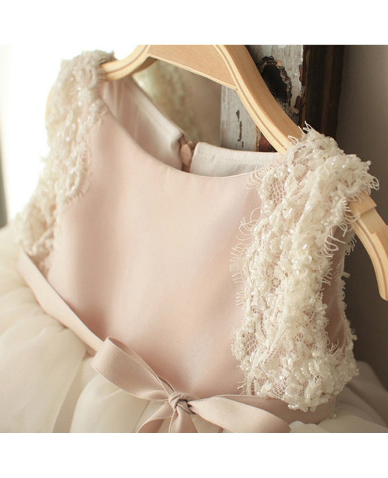 Vintage Blush Pink Tulle Flower Girl Dress Tutus Wedding Dress For Girls - Click Image to Close