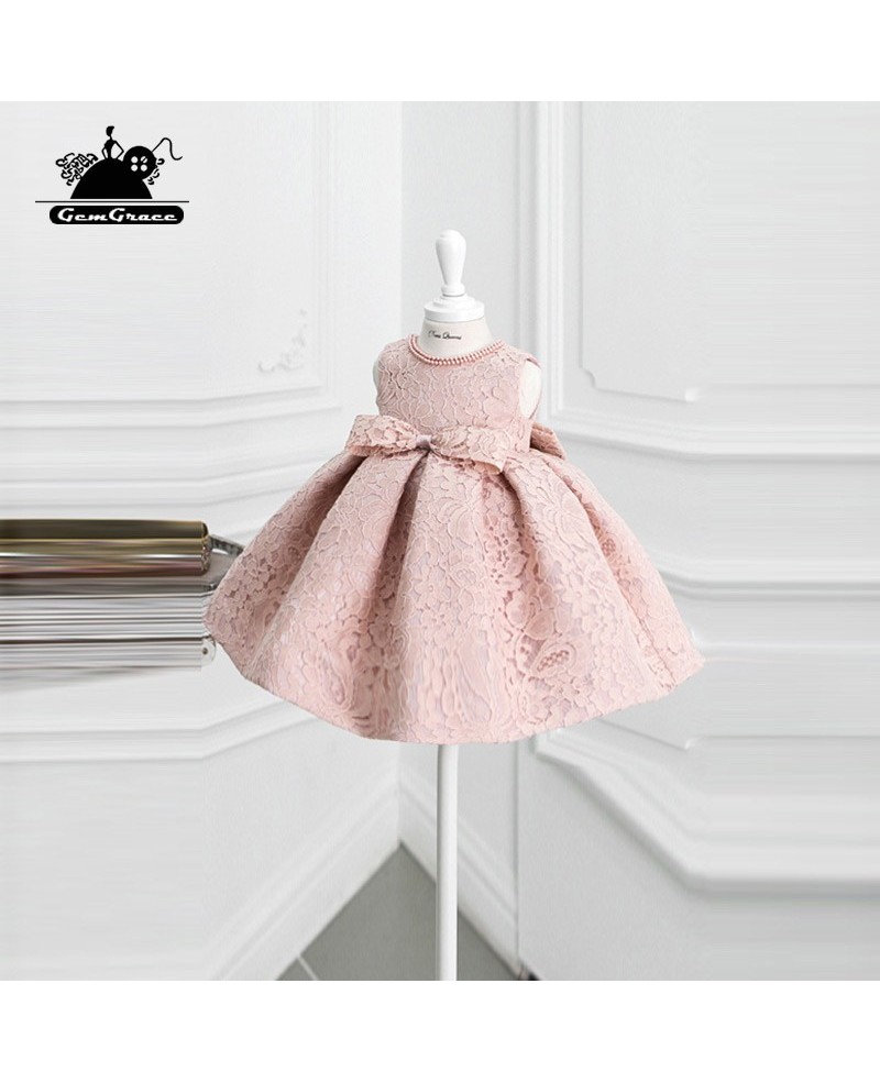 Unique Vintage Blush Pink Lace Flower Girl Dress Elegant For Weddings - Click Image to Close