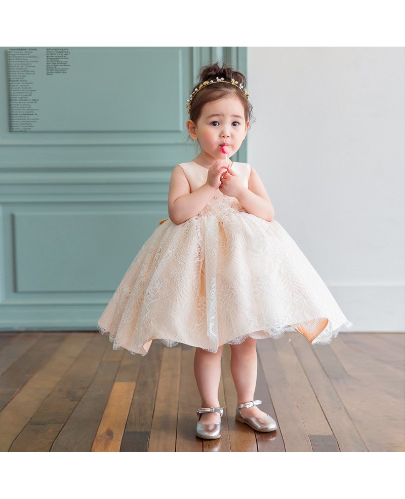 Lovely Blush Pink Lace Poofy Flower Girl Dress Elegant For Weddings