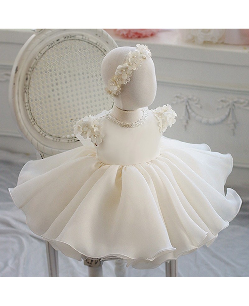 Cream White Organza Petals Flower Girl Dress Toddler Baby Pageant Gown