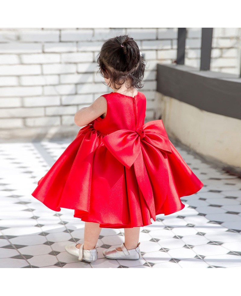 Red Satin Princess Ballgown Flower Girl Dress Girls Performance Pageant Gown - Click Image to Close