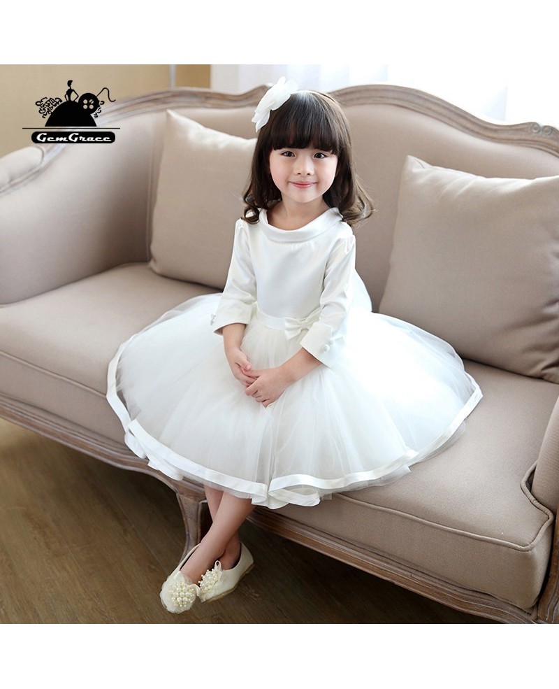Unique Round Neck Princess Flower Girl Pageant Dress With Sleeves
