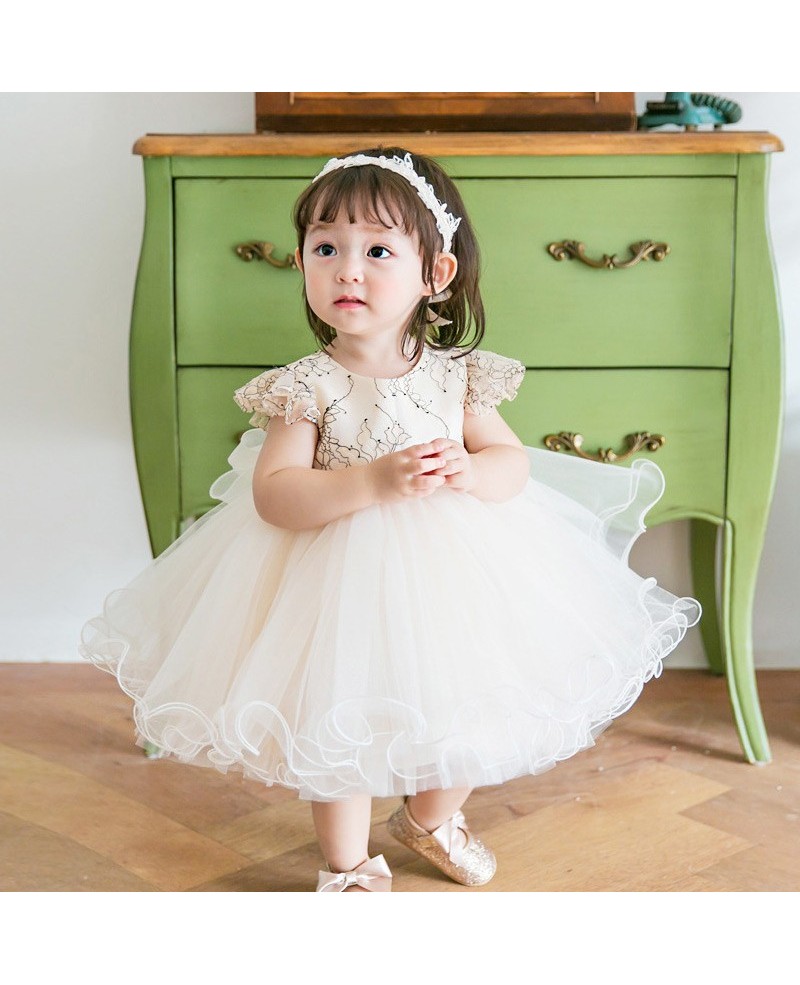 Super Cute Champagne Tulle Flower Girl Dress Tutus Toddler Pageant Gown - Click Image to Close