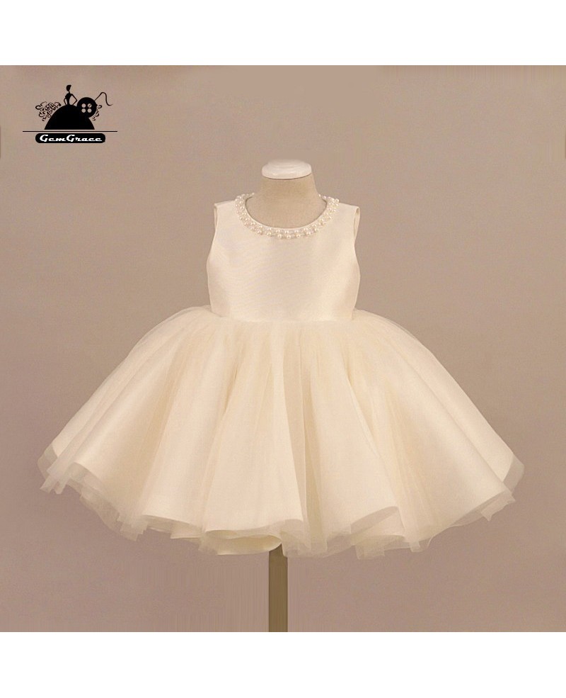 Cream White Tulle Beaded Flower Girl Dress Ballet Performance Pageant Gown - Click Image to Close