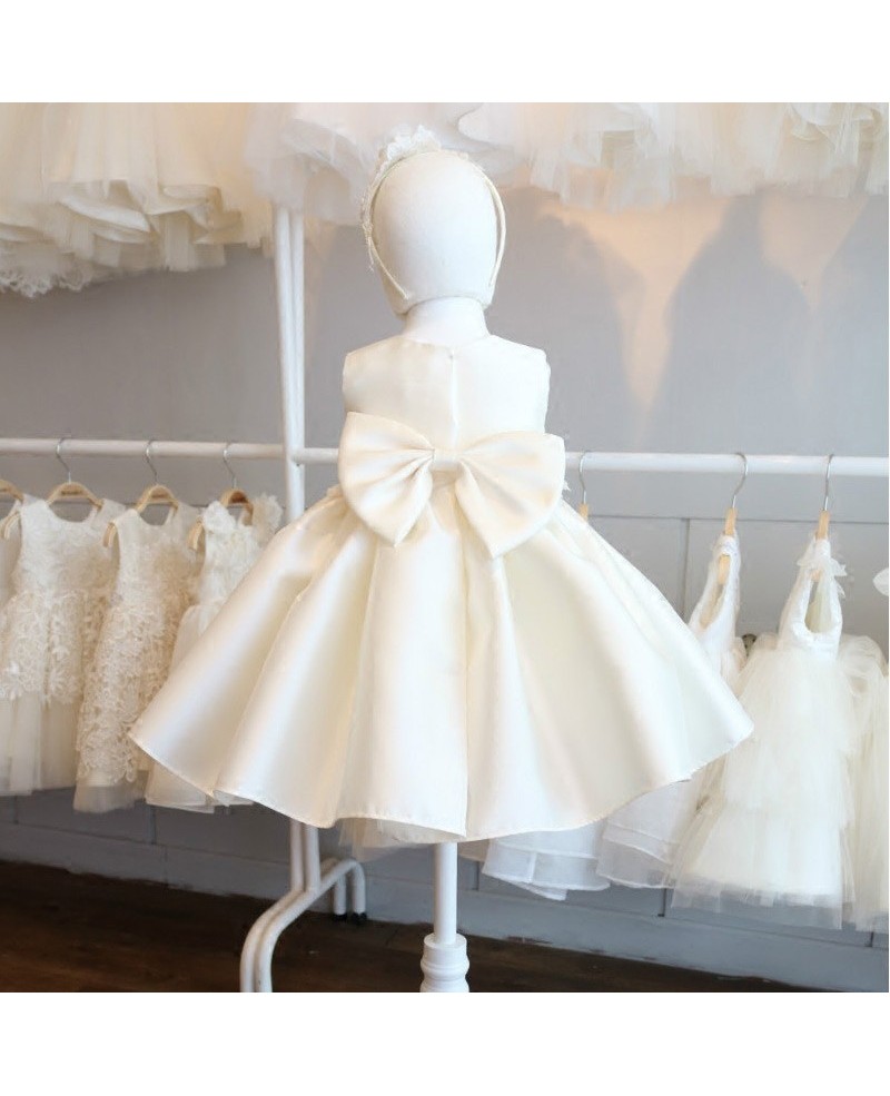 High-end Cream White Satin Flower Girl Pageant Dress Formal Weddings - Click Image to Close