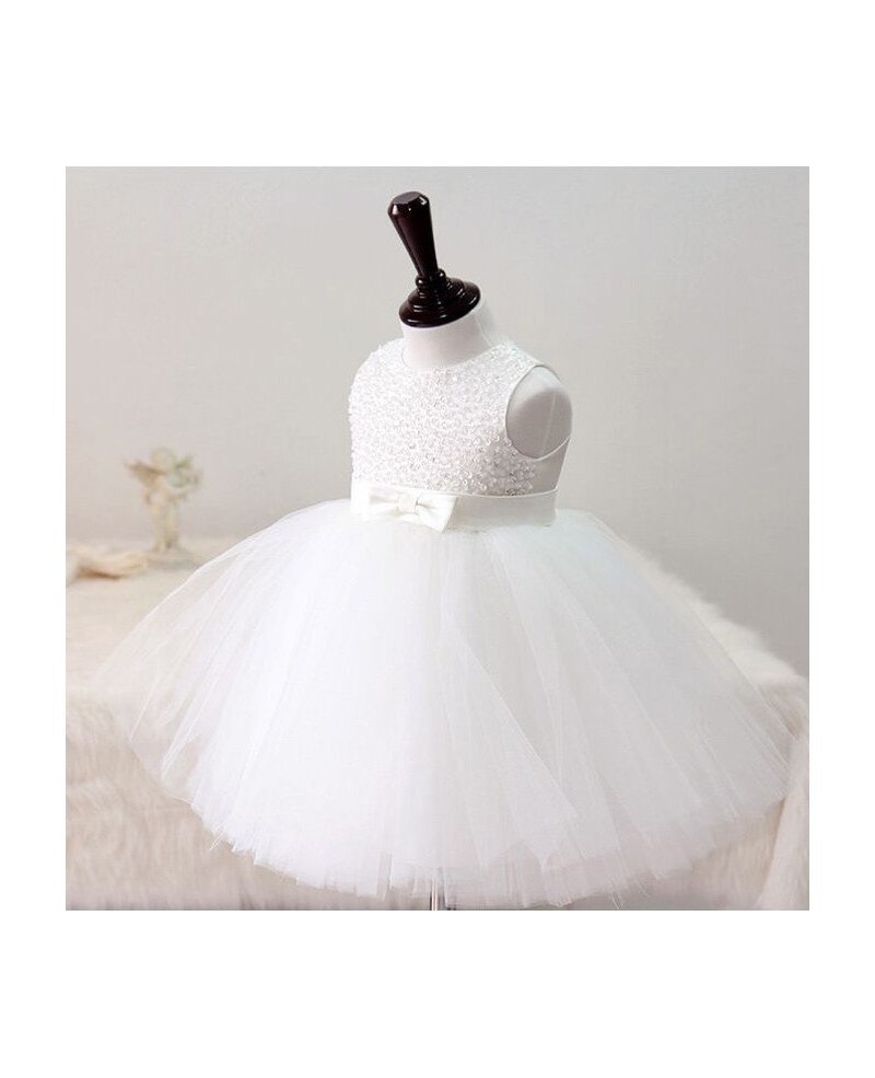 Pure White Sequined Tutu Girls Pageant Dress Wedding Flower Girl Dress - Click Image to Close