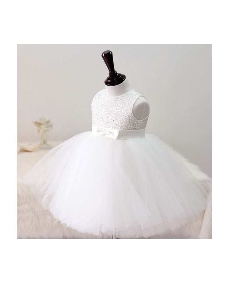 Pure White Sequined Tutu Girls Pageant Dress Wedding Flower Girl Dress