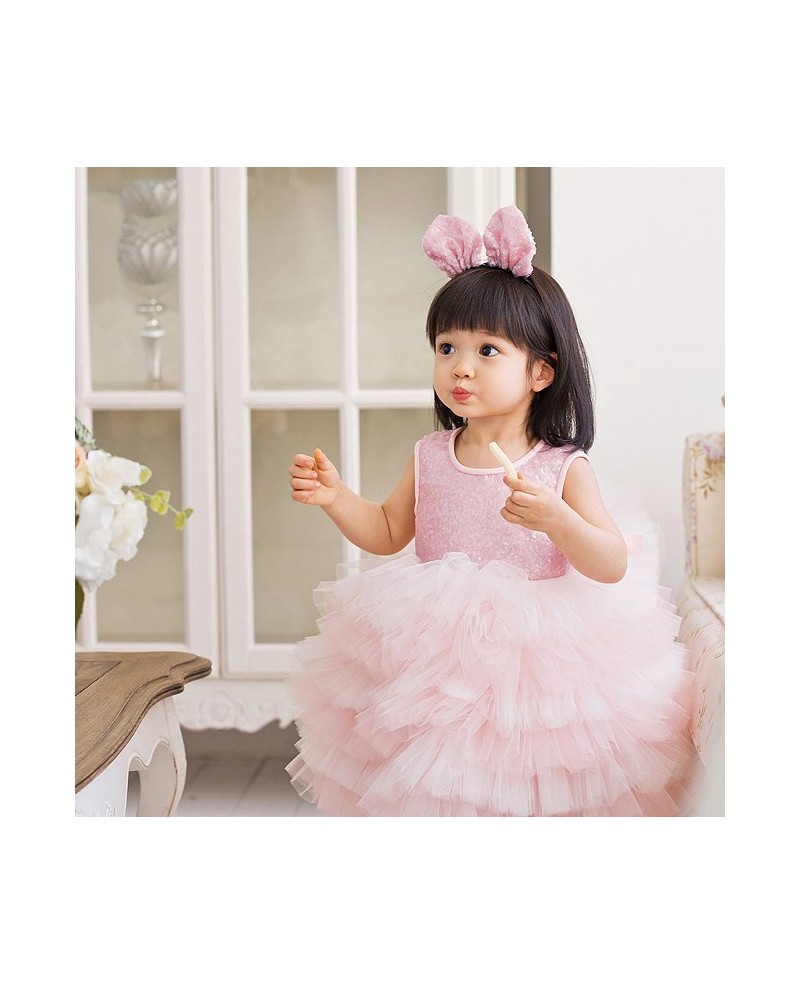 Pink Super Puffy Girls Pageant Dress Ballet Performance Party Dress High Quality