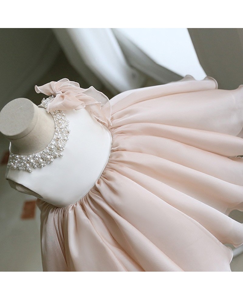 Vintage Champagne Puffy Princess Flower Girl Dress With Bow Couture Pageant Gown