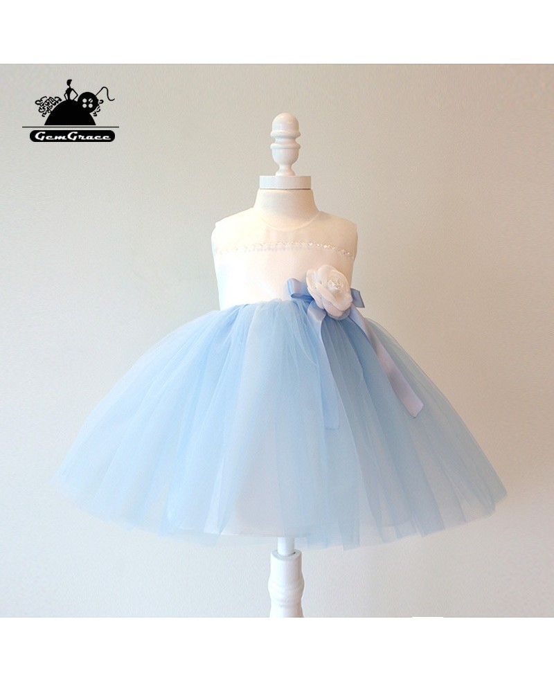Sky Blue Tulle Ballgown Couture Flower Girl Dress Summer Weddings
