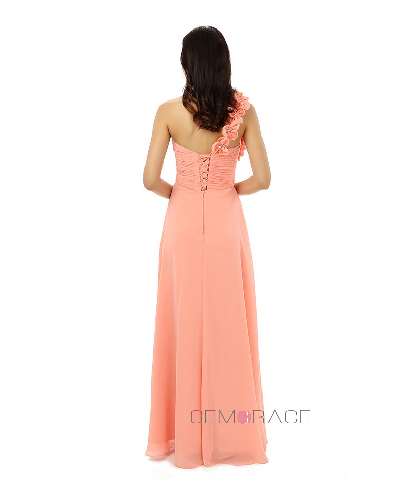 Orange Sheath One-shoulder Floor-length Bridesmaid Dress - Click Image to Close