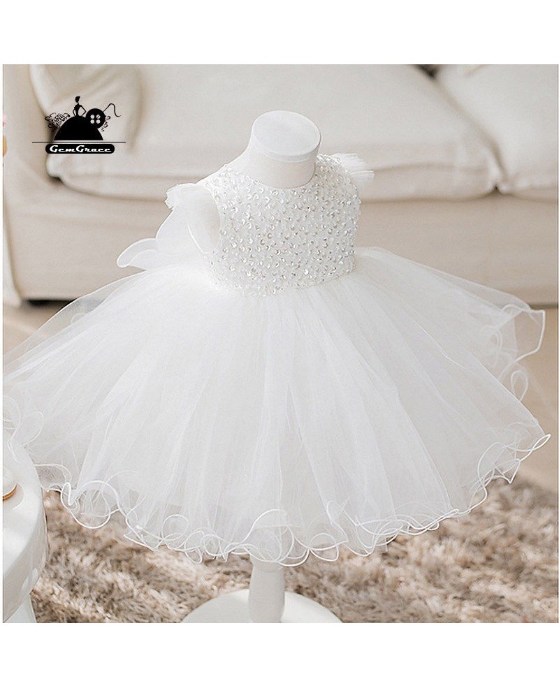 High-end Sequined White Tulle Flower Girl Dress Tutus Girls Ballet Dress