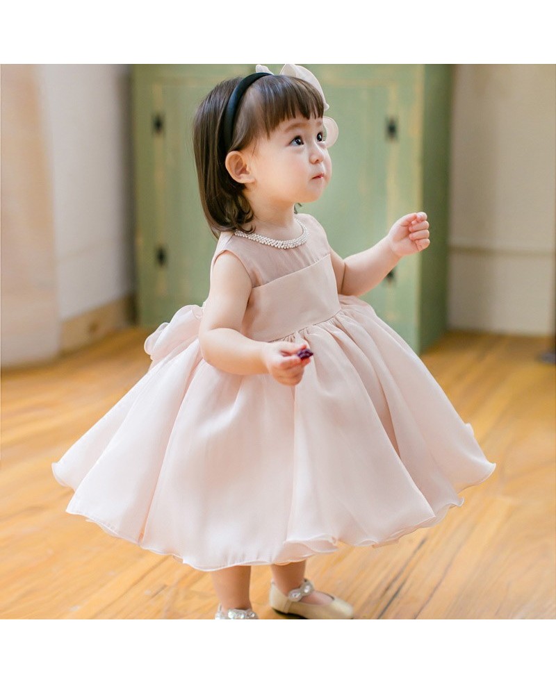 Blush Pink Cute Puffy Flower Girl Dress Baby Toddler Pageant Gown