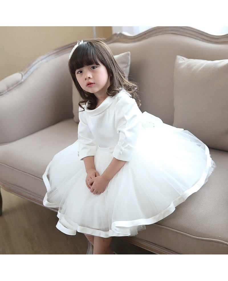 Elegant White High Neck Girls Pageant Gown With Sleeves For Weddings