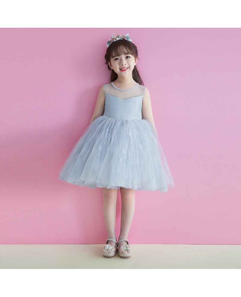 Grey Short Tutu Flower Girl Dress Tulle For Weddings Teens - Click Image to Close