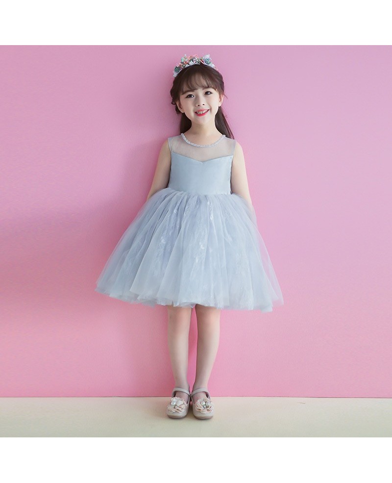 Grey Short Tutu Flower Girl Dress Tulle For Weddings Teens