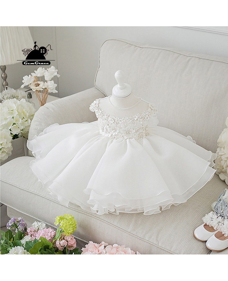 Couture Short White Princess Flower Girl Wedding Dress With Flowers