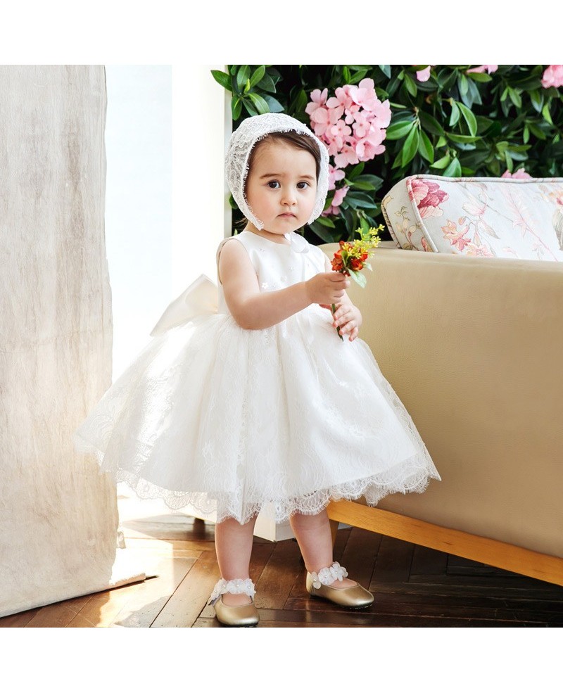 High-end Puffy White Lace Flower Girl Dress Toddler Pageant Party Dress