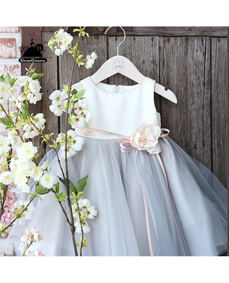 Elegant Grey Tulle Flower Girl Dress Country Weddings Pageant Gown