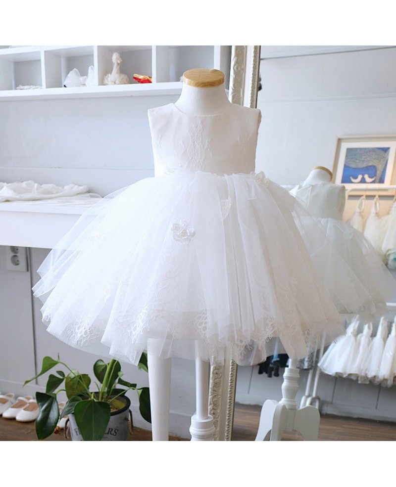 White Lace And Tulle Princess Flower Girl Dress Toddler Party Dress