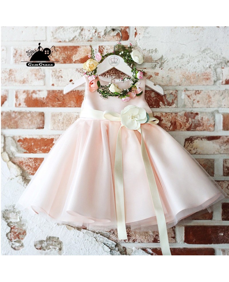 Couture Classic Pink Flower Girl Dress With Sash Summer Weddings Pageant Gown - Click Image to Close