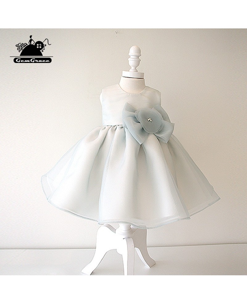 Dusty Blue Organza Flower Girl Dress Girls Performance Pageant Gown - Click Image to Close