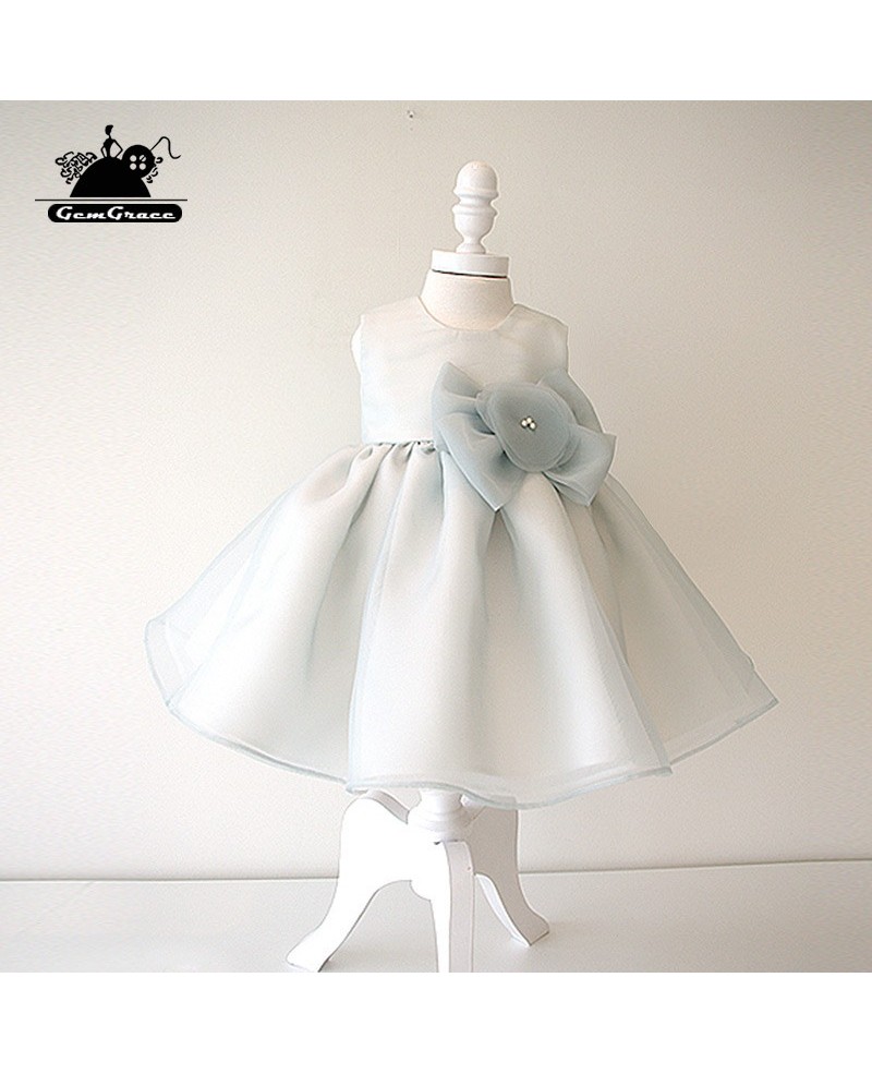 Dusty Blue Organza Flower Girl Dress Girls Performance Pageant Gown