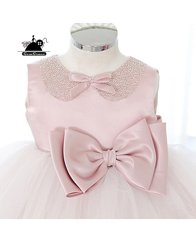 Cute Big Bow Pink Tutus Flower Girl Dress Dance Performance Pageant Gown - Click Image to Close