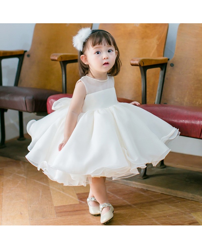 Formal White Puffy Flower Girl Dress Girls Performance Pageant Gown