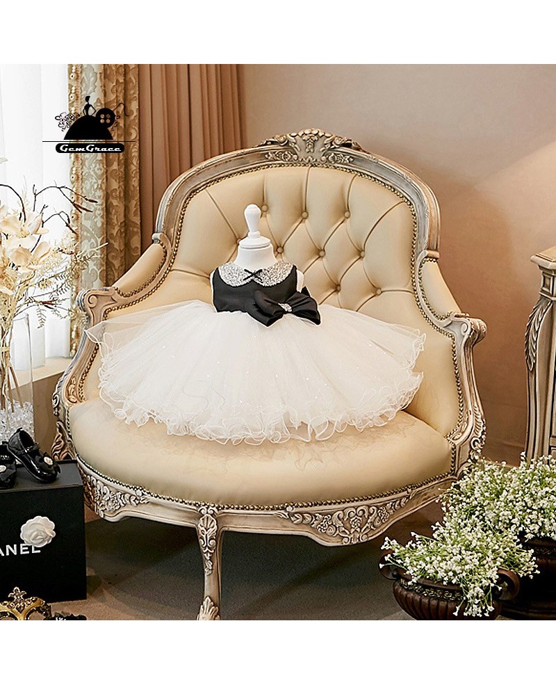 Vintage Couture Black And White Flower Girl Dress Tutu Party Dress - Click Image to Close