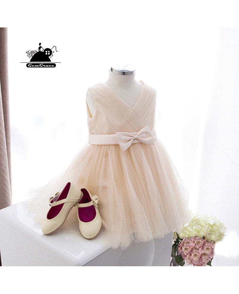 Elegant Champagne Tulle Flower Girl Dress For Summer Weddings With Sash - Click Image to Close