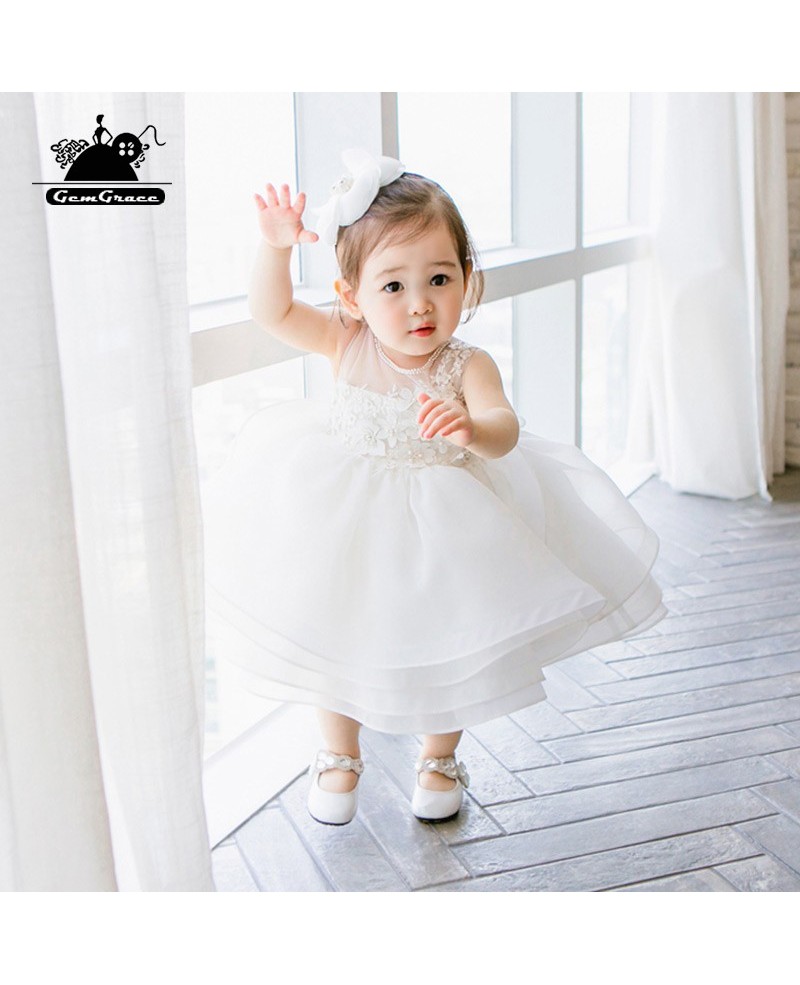 Designer White Puffy Flower Girls Toddler Pageant Dress For Weddings Formal