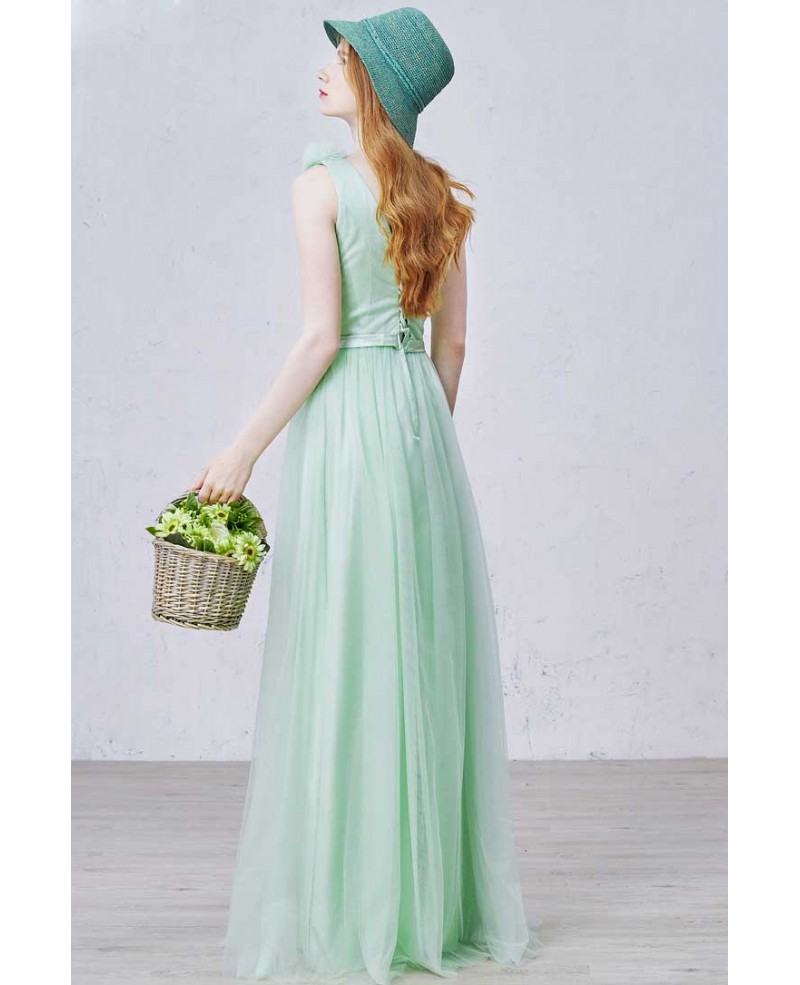 Stylish A-Line One Shoulder Floor-Length Tulle Bridesmaid Dress With Bow - Click Image to Close