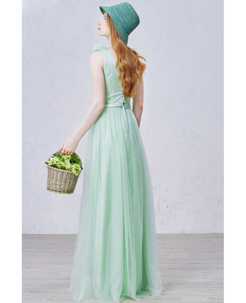 Stylish A-Line One Shoulder Floor-Length Tulle Bridesmaid Dress With Bow