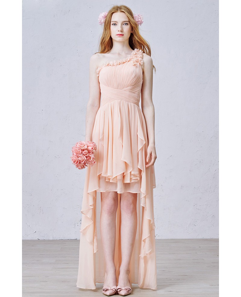 Chic A-Line One Shoulder Asymmetrical Chiffon Bridesmaid Dress With Ruffle Flowers - Click Image to Close