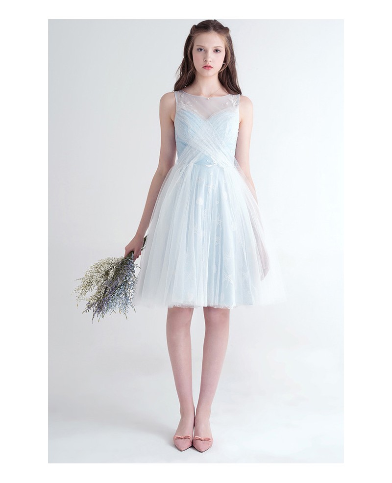 Lovely A-Line Scoop Neck Knee-Length Tulle Bridesmaid Dress With Ruffles - Click Image to Close