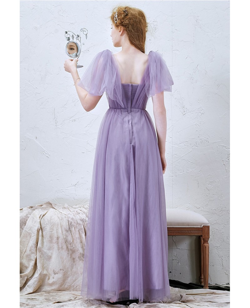 Modest A-Line Sweetheart Floor-Length Tulle Bridesmaid Dress With Ruffles