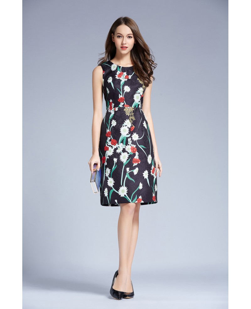 Summer Floral Printed A-Line Chiffon Knee Length Wedding Guest Dress - Click Image to Close