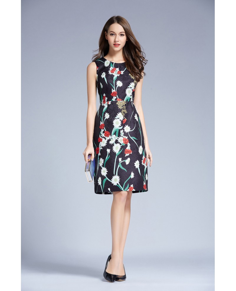 Summer Floral Printed A-Line Chiffon Knee Length Wedding Guest Dress