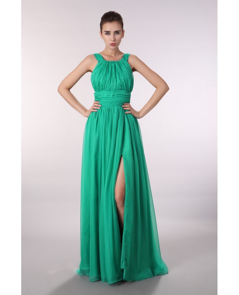 Modest A-Line Chiffon Long Bridesmaid Dress With Front Split - Click Image to Close