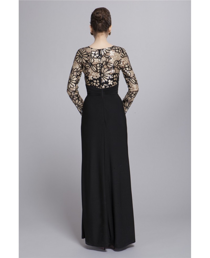 Gorgeous Black Empire Chiffon Long Dress With Sequines