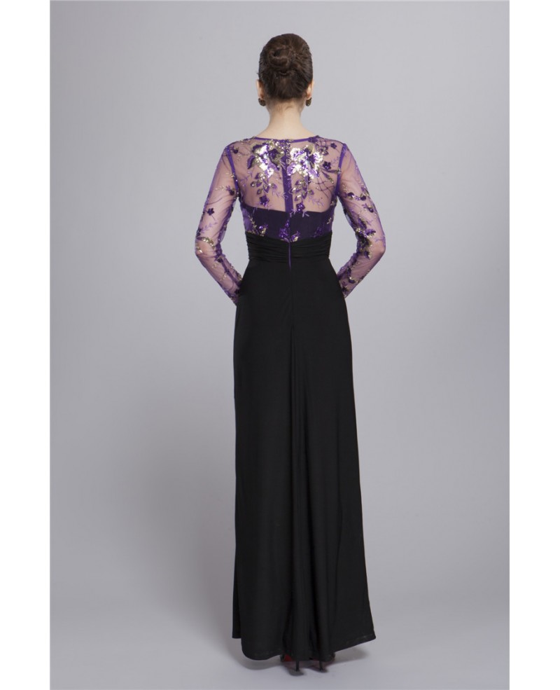 Elegant A-Line Chiffon Embroidered Dress With Long Sleeves