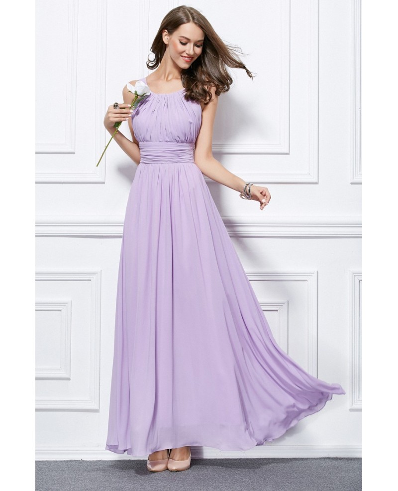 Feminine A-Line Chiffon Long Bridesmaid Dress With Ruffle - Click Image to Close