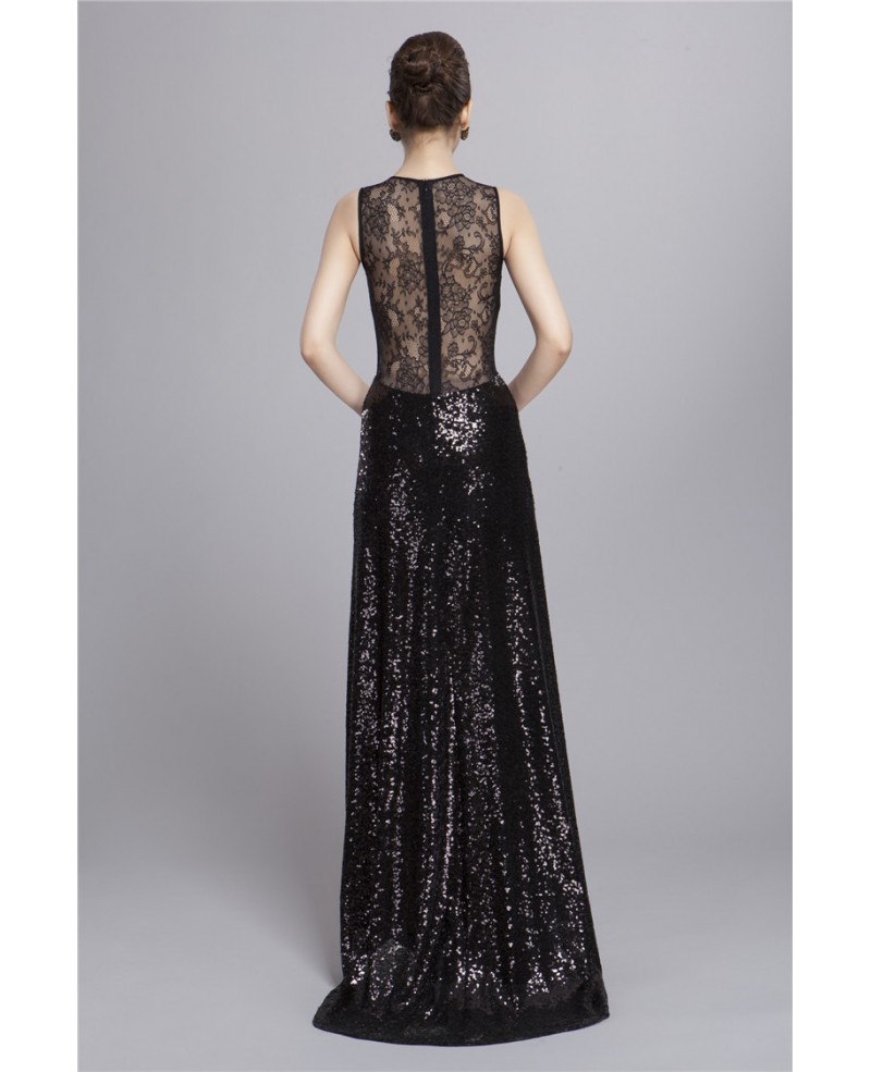 Gorgeous Sequined Lace Sweep Train Evening Dress With Front Split