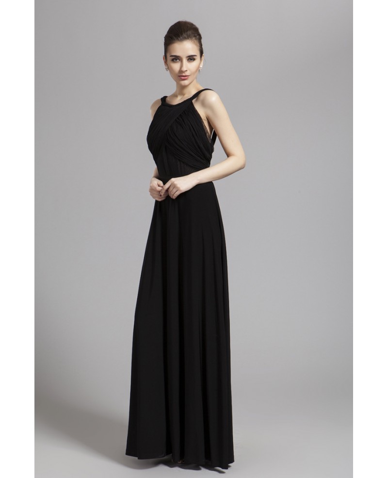 Elegant A-Line Black Chiffon Evening Dress With Open Back - Click Image to Close