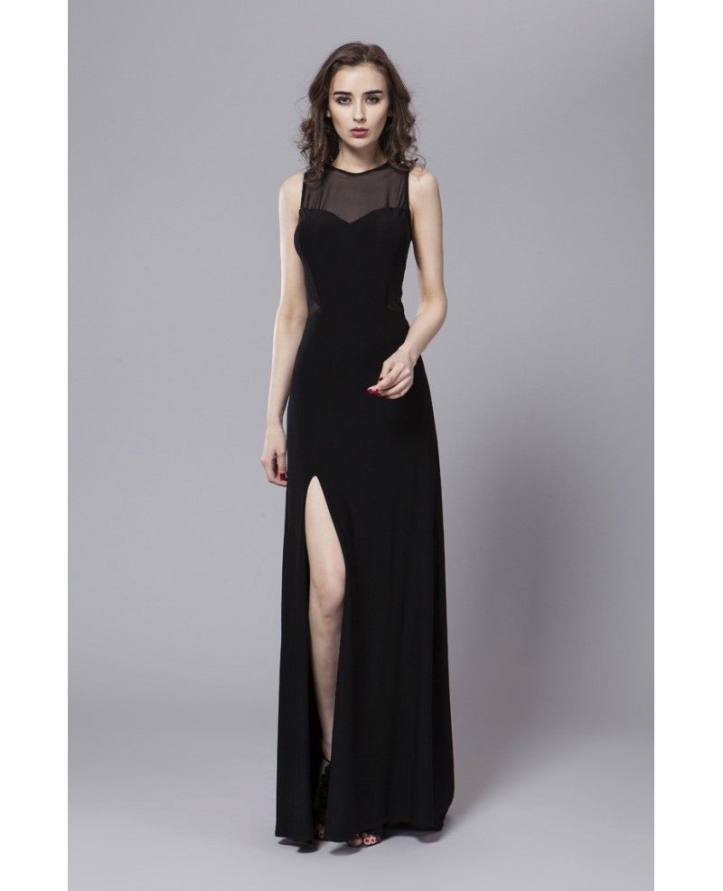 Sexy Black Sheath Chiffon Long Dress With Front Split