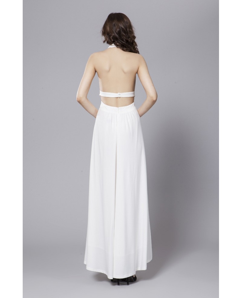 Sexy A-Line Halter Chiffon Long Dress With Ruffle