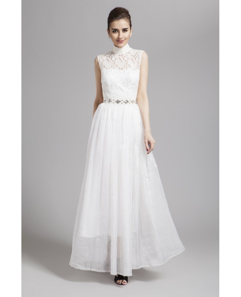 Romantic High-neck Lace Chiffon Long Dress With Open Back