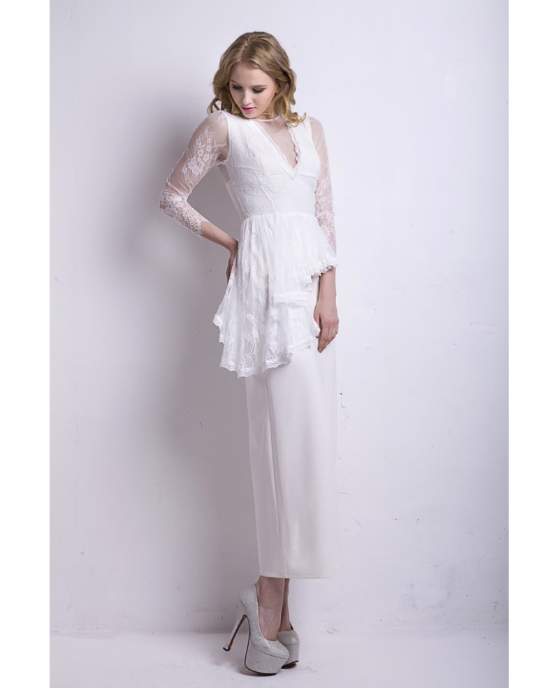 Stylish Chiffon Lace Long Dress With Sleeves