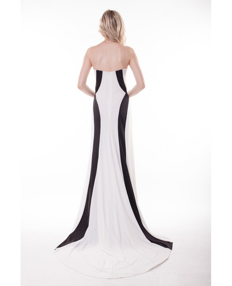 Stylish Mermaid Black and White Strapless Sweep Train Evening Dress